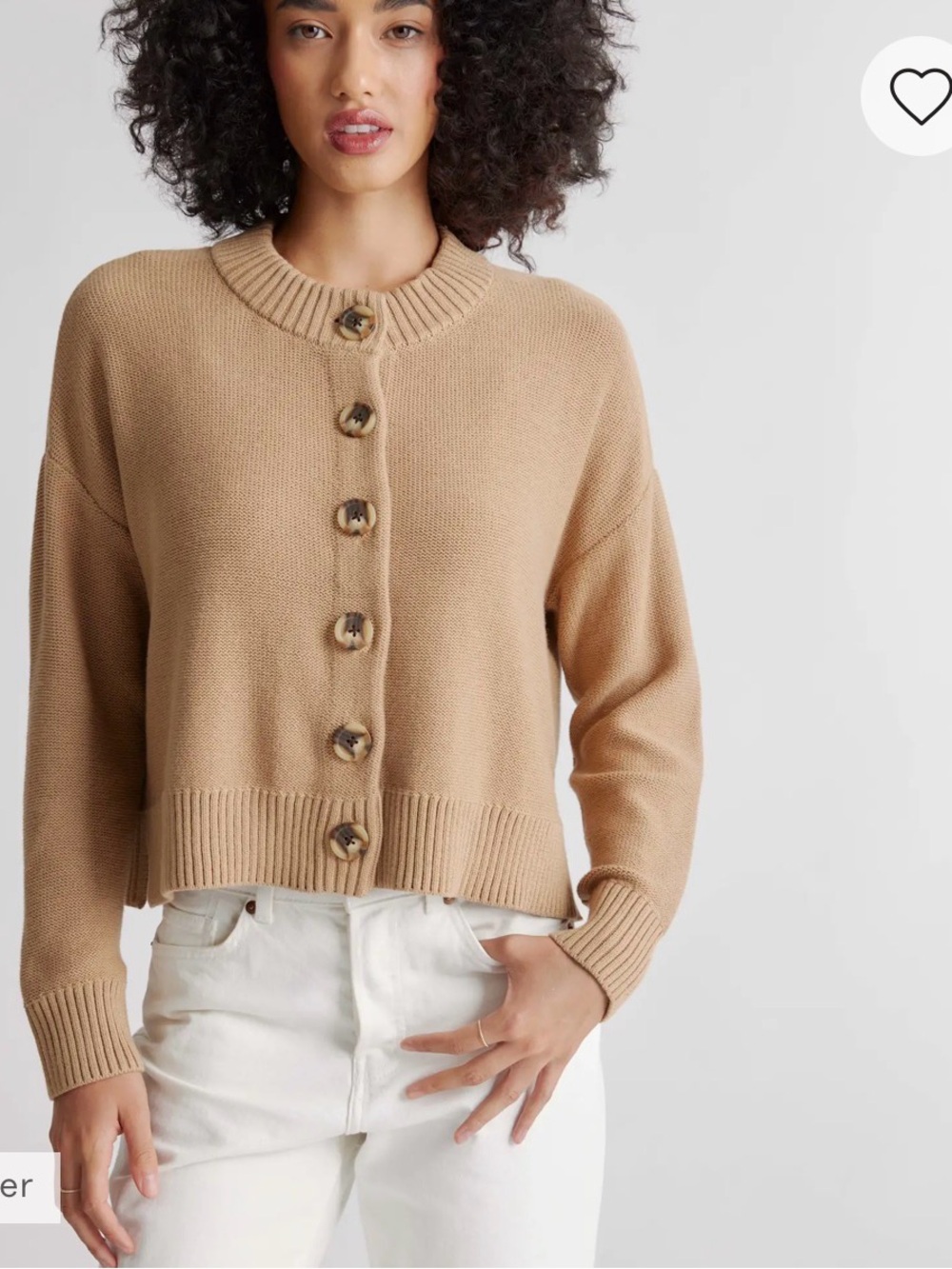Quince Cafe au Lait Cropped Button-Front Cardigan - Picture 2 of 8